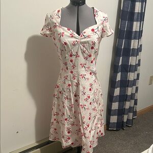 Chic White Midi Dress with Cherry Print